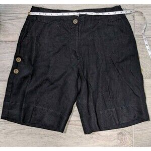 Mifresia women mid rise Linen Black Shorts Waist 33 Inseam 9 Buttons‎ Summer N19